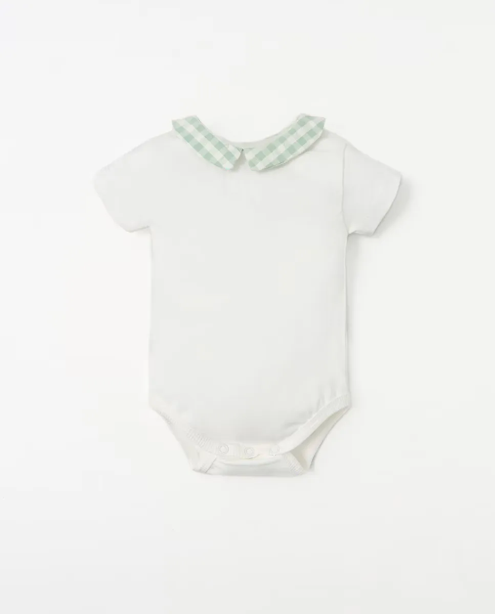 

Боди с воротником в клетку Sfera, белый