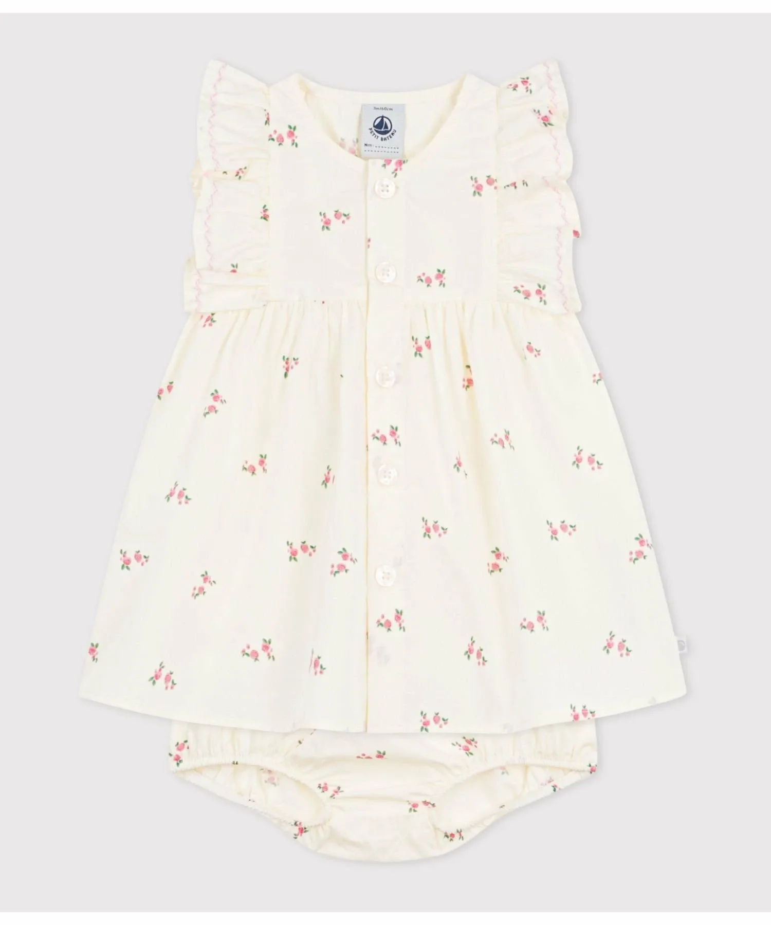 Комплект из платья и панталонов с цветочным принтом PETIT BATEAU, Off-white/multicolor — фото 2