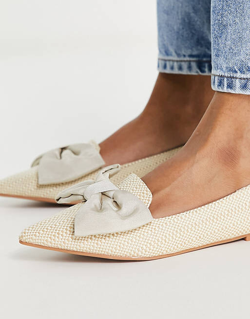 Балетки из натуральной рафии ASOS DESIGN Wide Fit Lake с заостренным бантом — фото 3