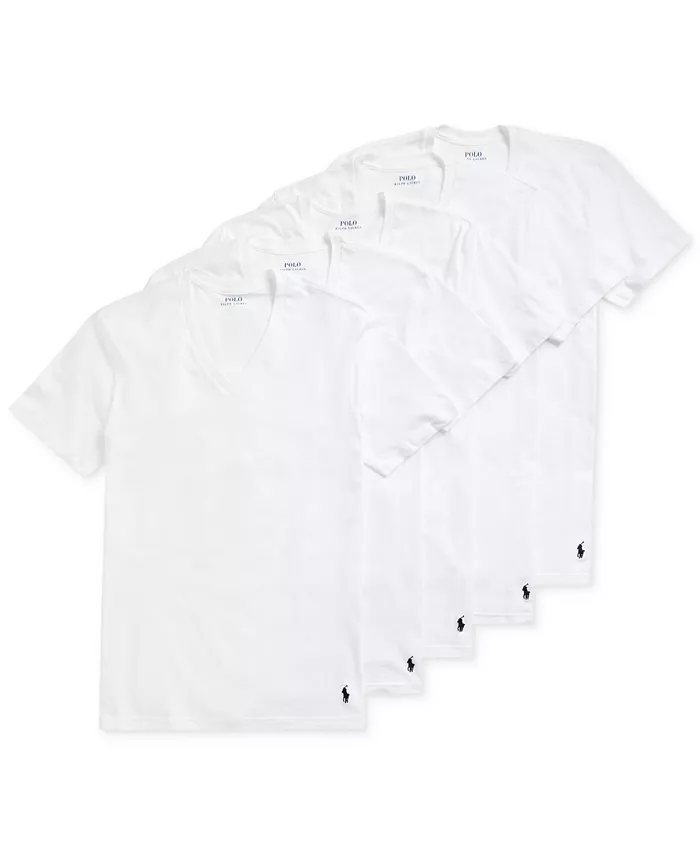 

Мужские майки с V-образным вырезом, классический крой, набор из 5 штук Polo Ralph Lauren, белый