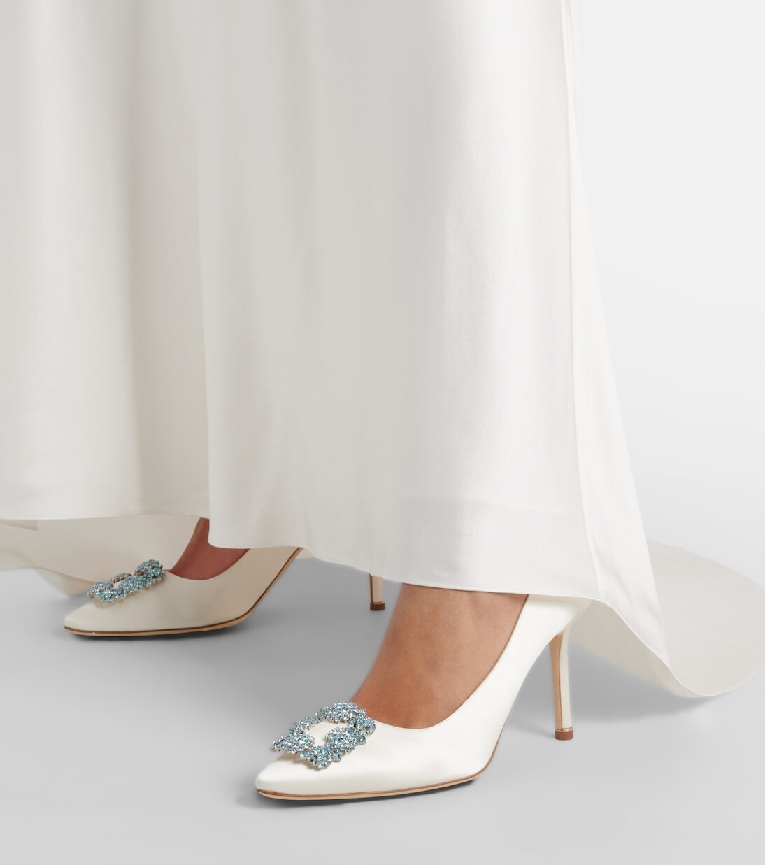 Атласные туфли bridal hangisi 90 с декором Manolo Blahnik, белый — фото 4