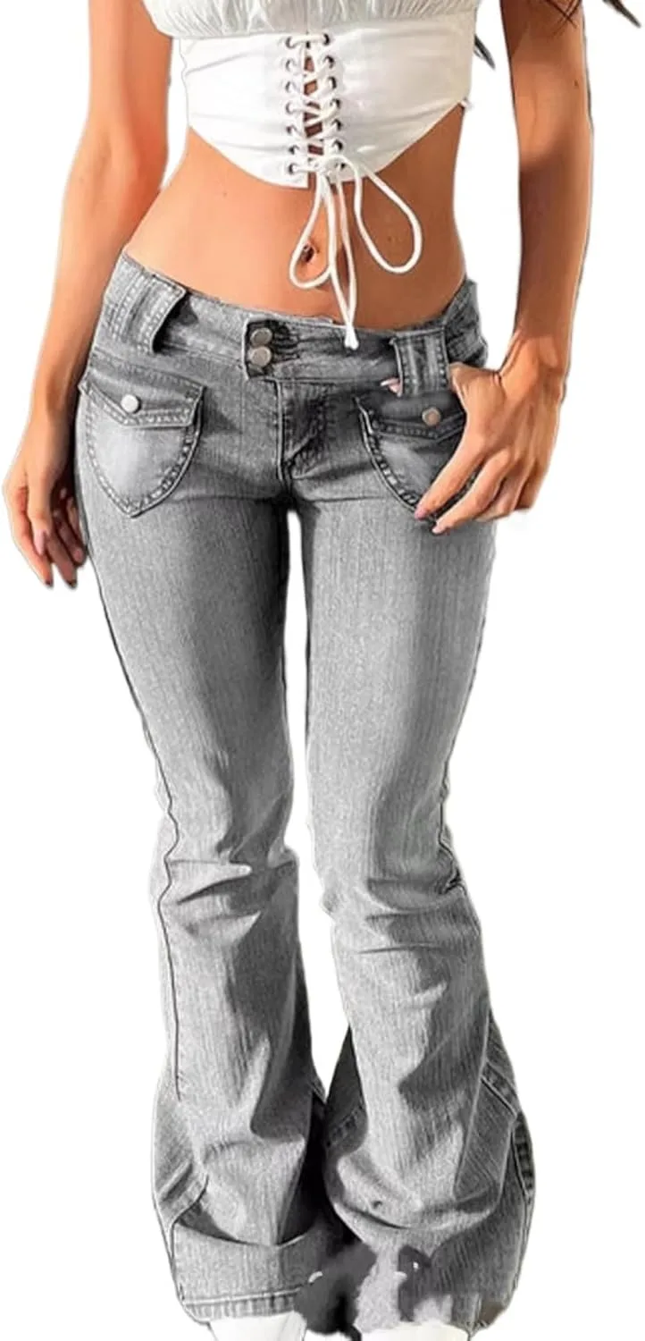 

Женские джинсы low rise bootcut с растяжкой и двойными пуговицами Zivovota
