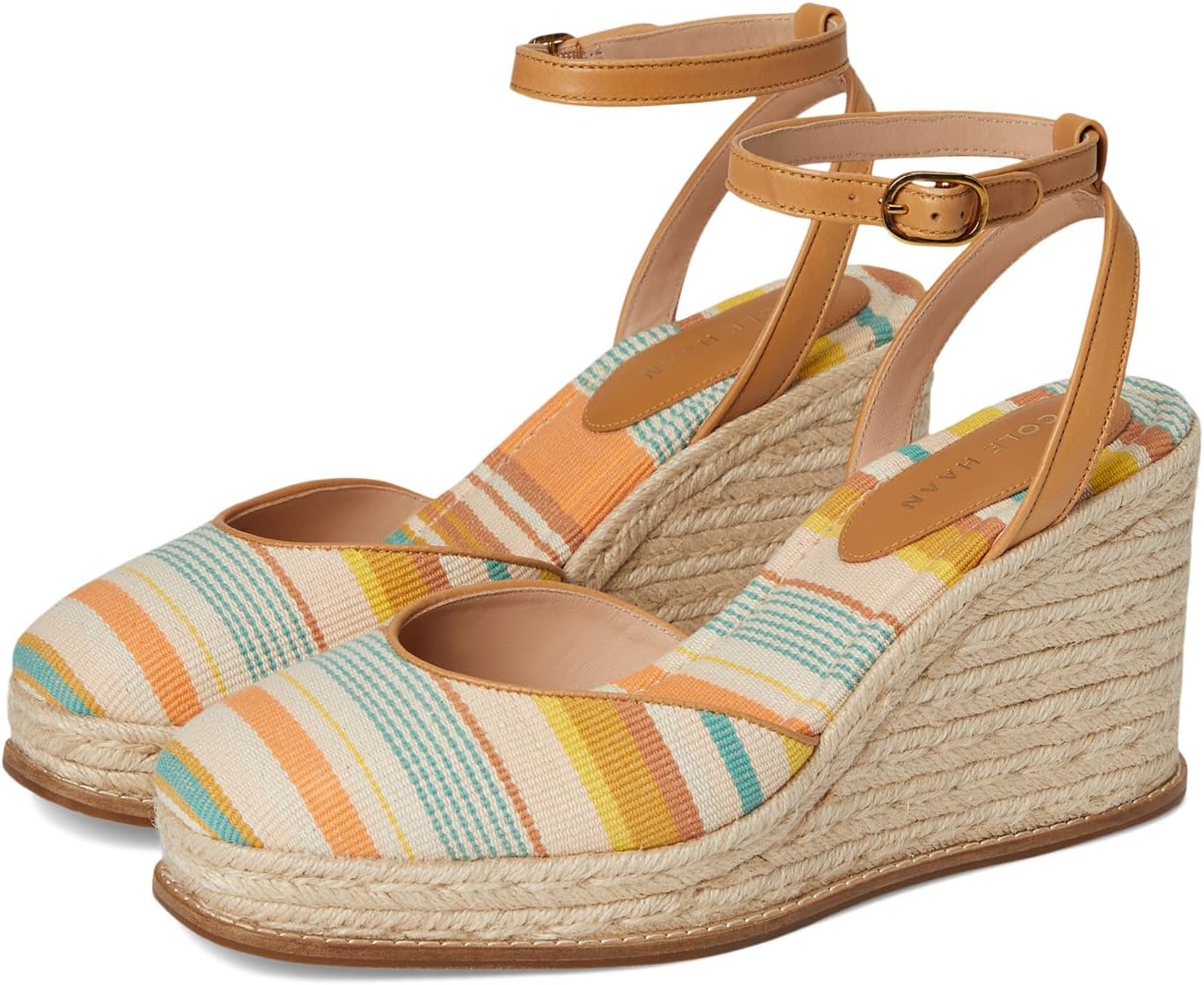 Сандалии Cole Haan Cloudfeel Kyra Espadrille Wedges, цвет Riviera Striped Canvas/Biscuit Leather