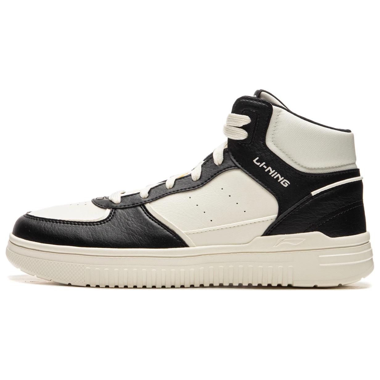 

LINING ЛиНинг Азур Клауд Хай Антискользящие, Износостойкие, Дышащие Высокие Скейтборд Кроссовки Мужские Черно-Белые Экрю/Черные, цвет Ecru/Black