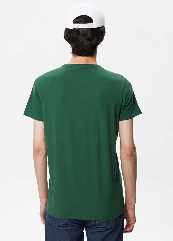 Зеленая мужская футболка slim fit с круглым вырезом Lacoste — фото 4