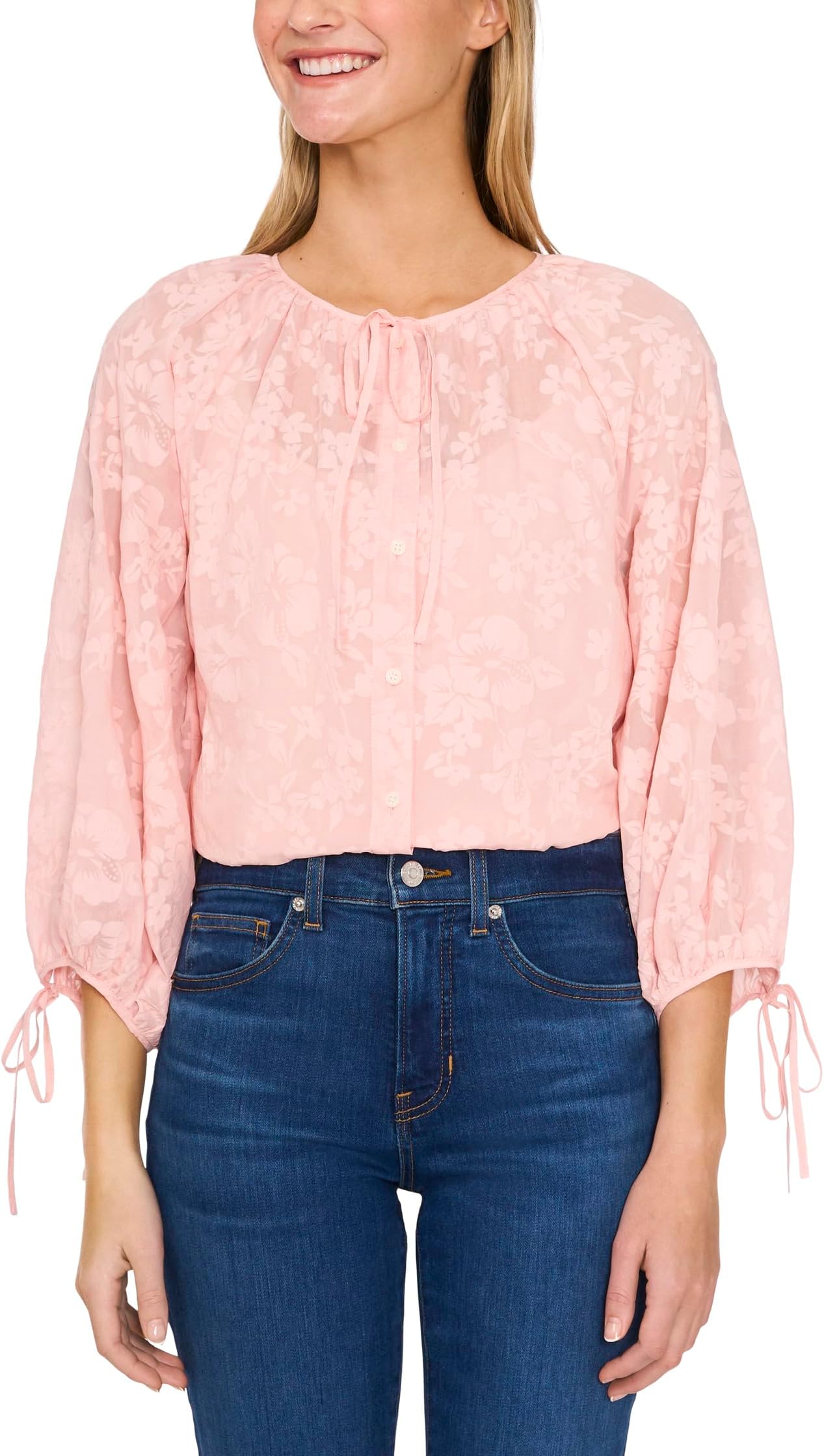 

Топ CeCe Button Up Top W/ Puff Sleeves & Front Tie, цвет Sugar Peach