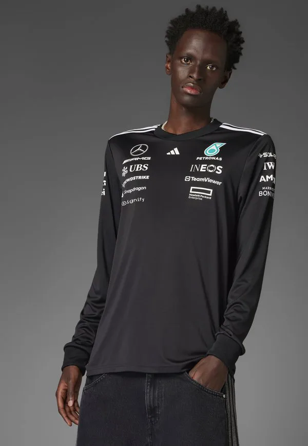Мужская футболка с длинным рукавом mercedes amg petronas formula one team, пилот, черная. Adidas Originals, Black White