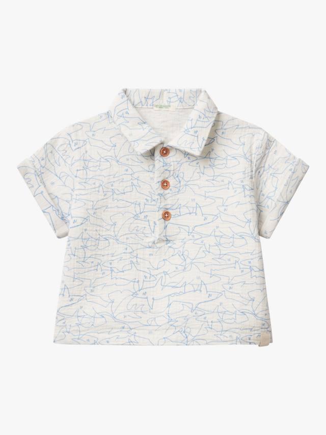 

Детская хлопковая поло с принтом акулы Benetton, Off White