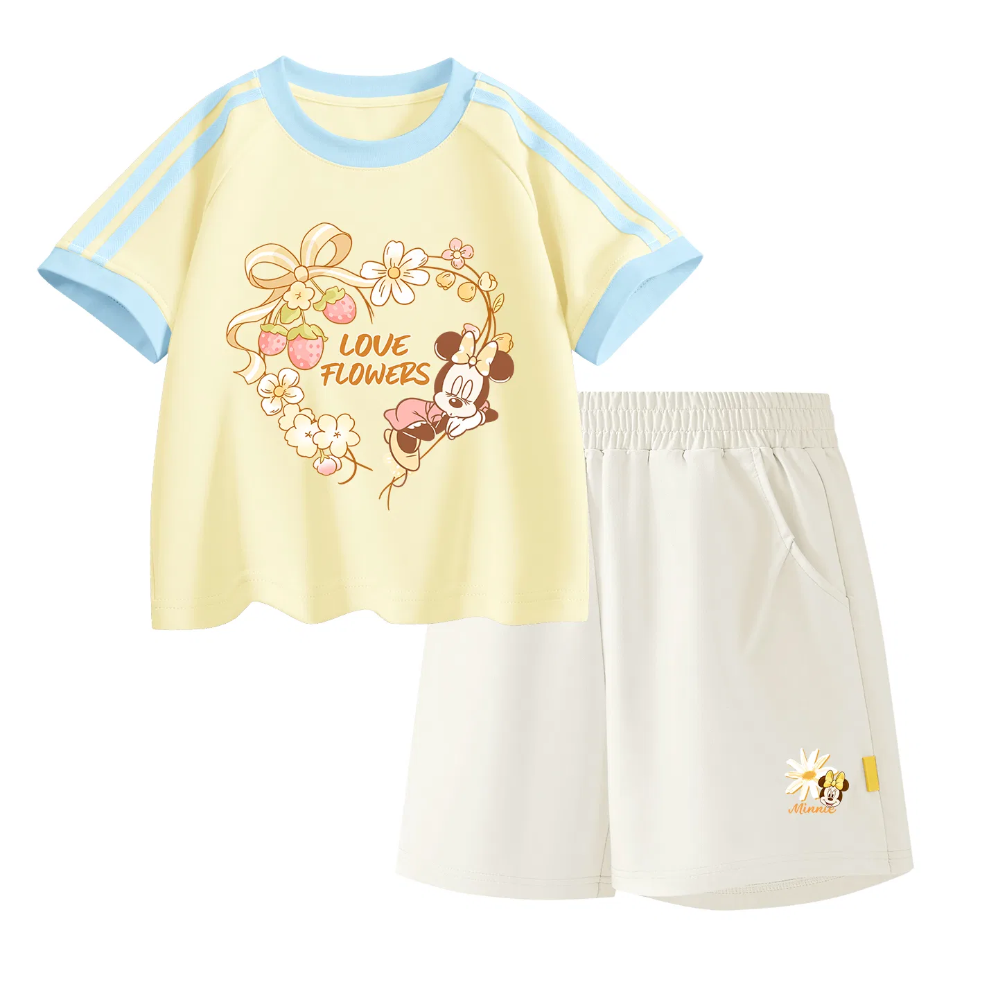 Детская повседневная спортивная футболка с круглым вырезом Disney, Di Ring Floral Honey Match Yellow+Di Prosperity Flower K_Bottom Right Mist White