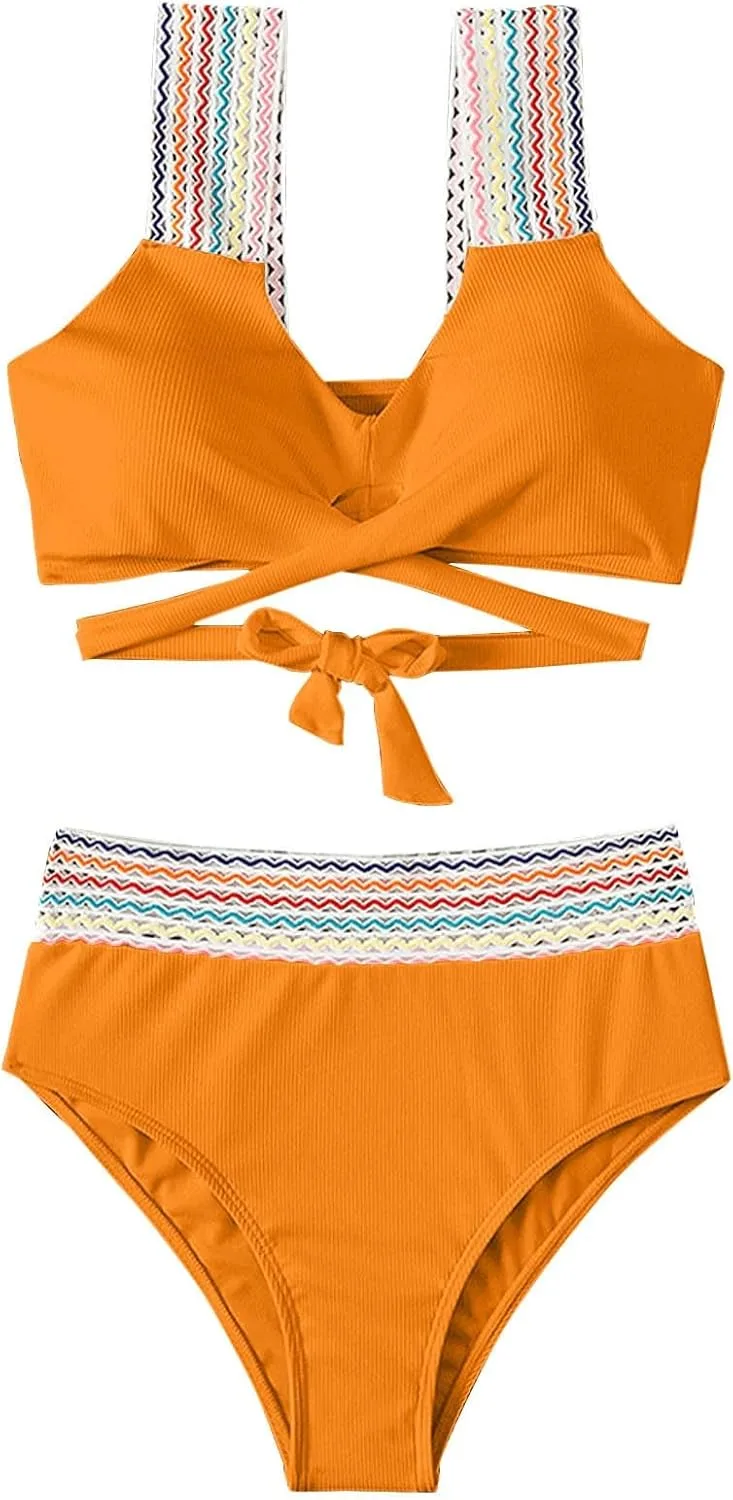 Женский купальник бикини High Waisted с цветными блоками и эффектом контроля живота — фото 4