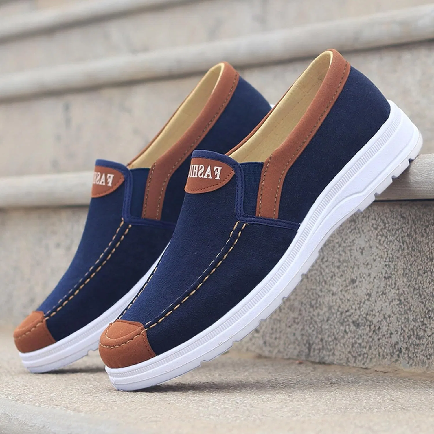 Туфли Crazy Fast Fashion All Season Casual Shoes Men Flat Bottom Non-Slip Fabric Comfortable Elastic Men Shoes Casual Dress Generisch, Blue — фото 2