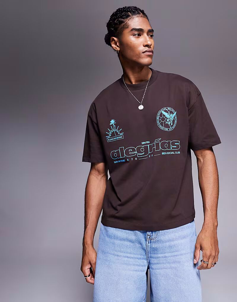 

Футболка свободного кроя ASOS DESIGN oversize со спортивной графикой коричневого цвета
