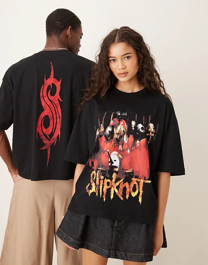 

Футболка свободного кроя унисекс ASOS DESIGN oversize с принтами Slipknot черного цвета