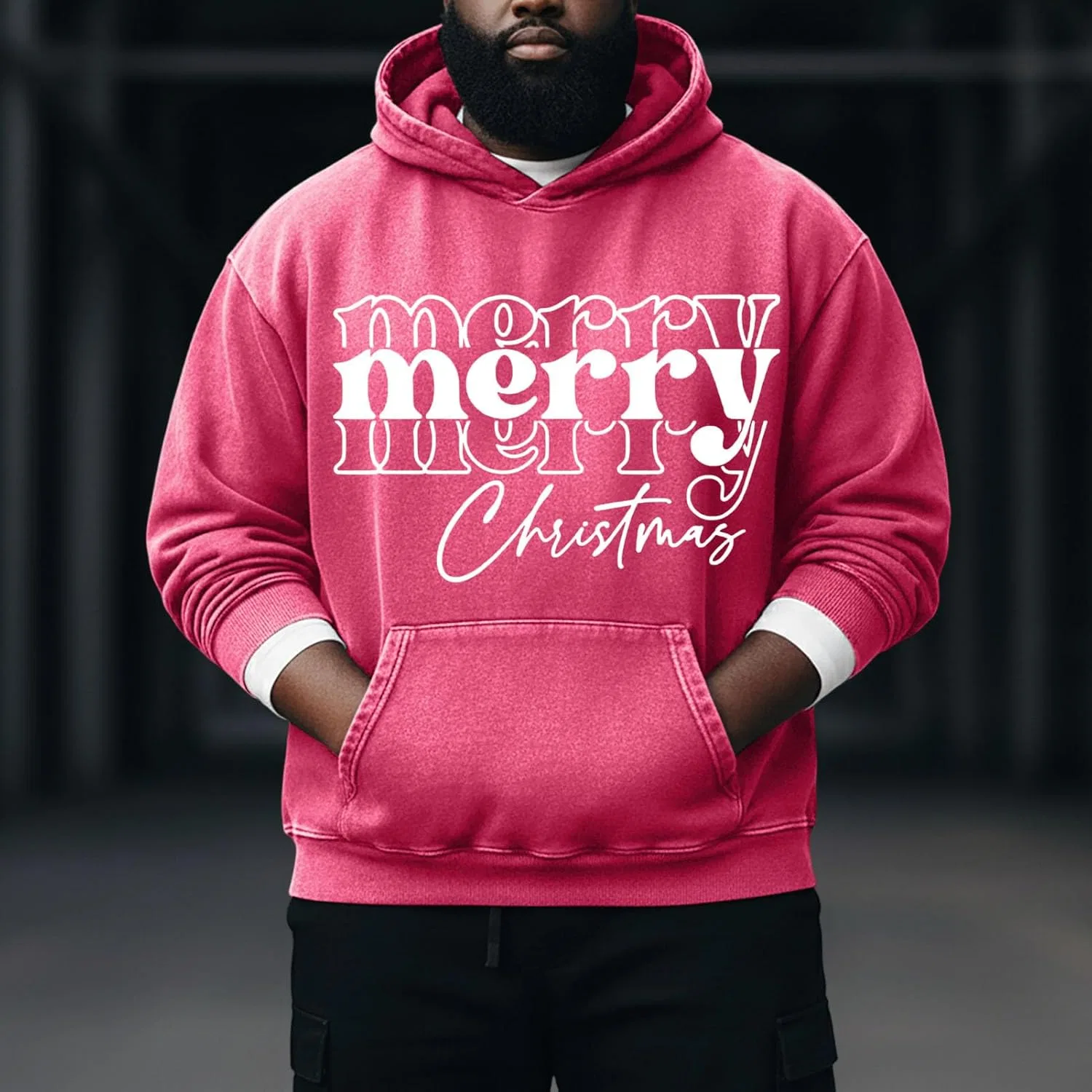 Худи мужское с принтом Merry Christmas, Generic, Hot Pink — фото 4
