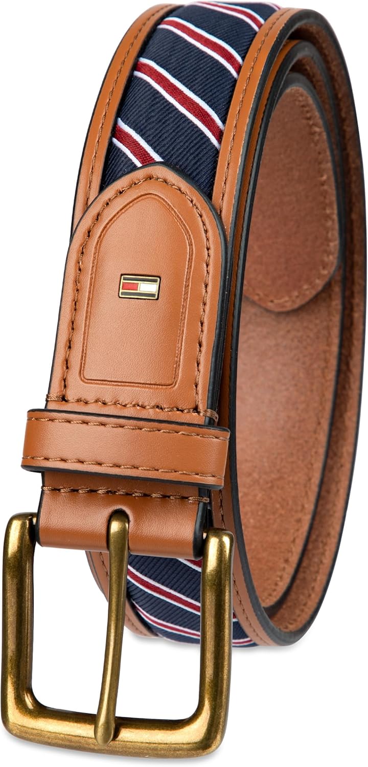 

Мужской ремень Tommy Hilfiger с тканевой вставкой и классической пряжкой, Tan Stripe