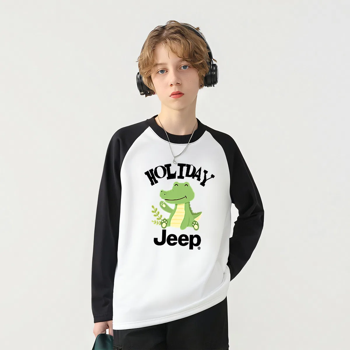 Свитшот детский Grade School с круглым вырезом Moderate Jeep, Black White — фото 3