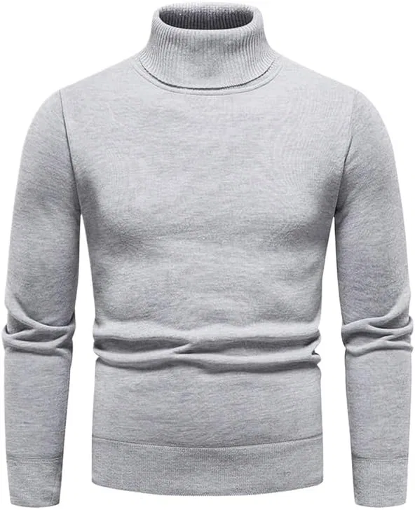 Мужской водолазка Slim Fit вязаный пуловер Big and Tall базовый слой повседневный однотонный свитер Generic, серый