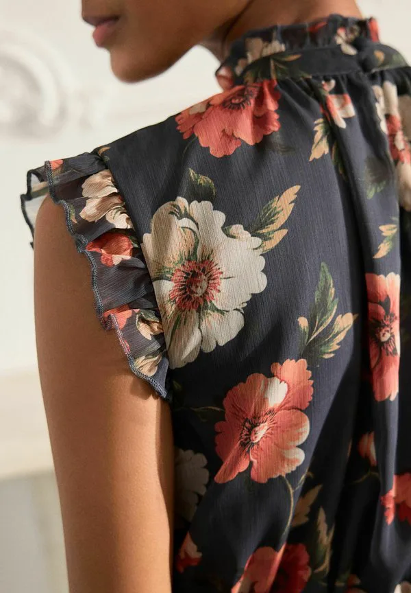 Длинное многоярусное платье прямого кроя Next, Navy Blue Floral — фото 2