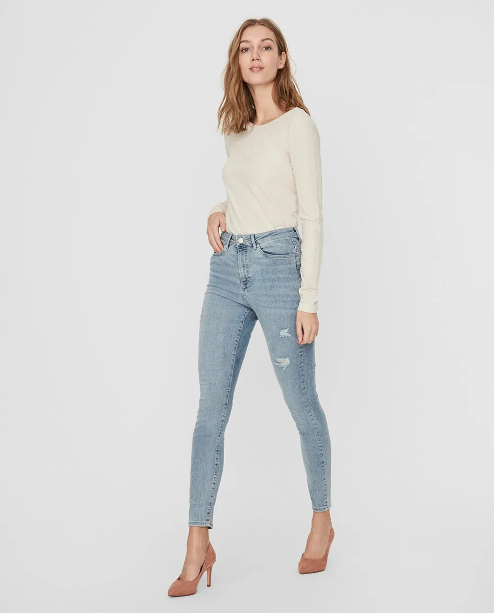 

Женские джинсы скинни с завышенной талией Vero Moda, светло-голубой