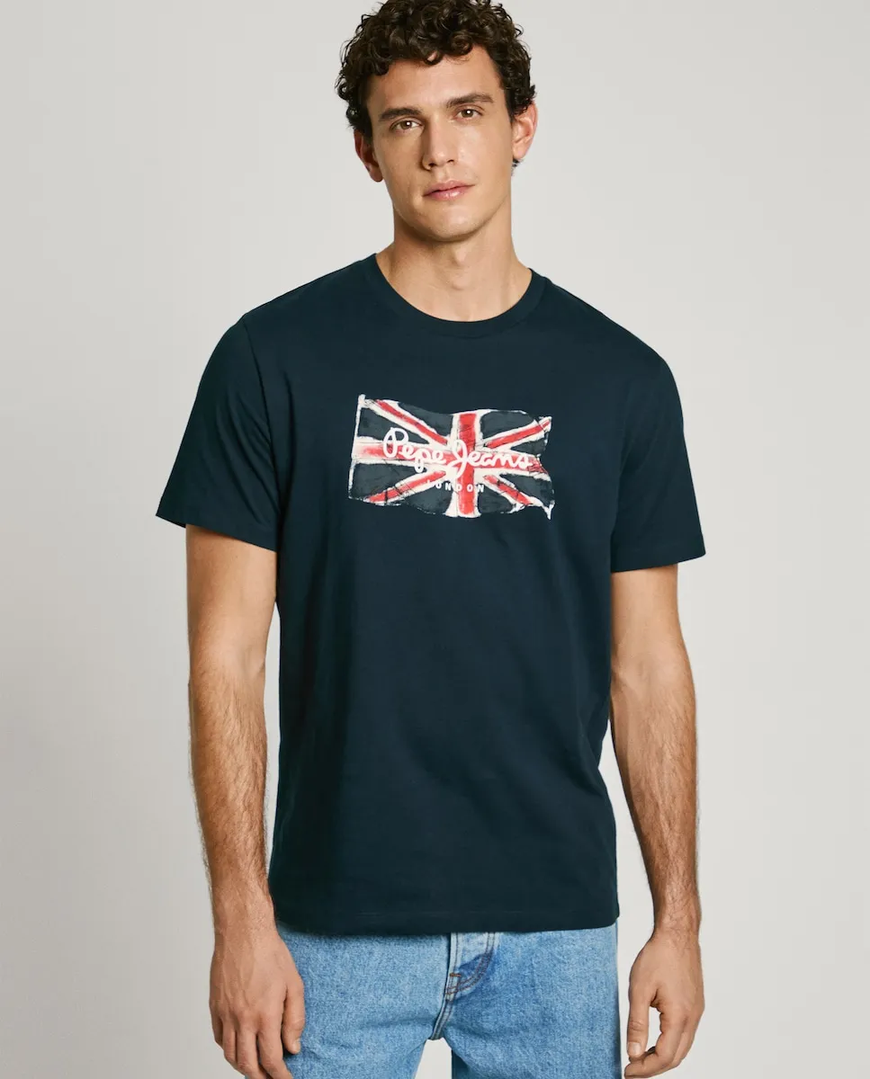 

Мужская футболка с коротким рукавом и принтом флага Pepe Jeans, тёмно-синий