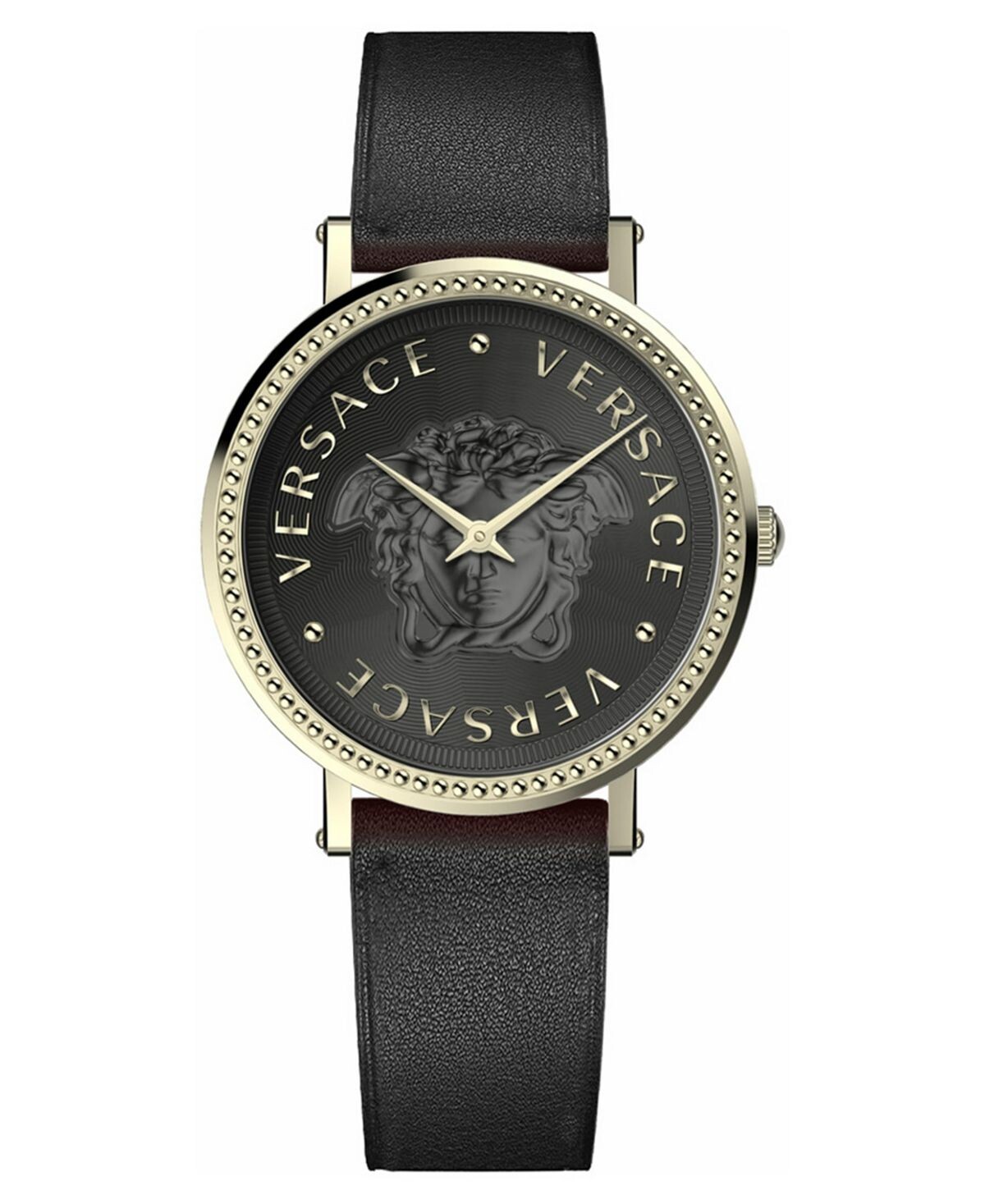 

Женские швейцарские часы V-Dollar с черным кожаным ремешком, 37 мм Versace