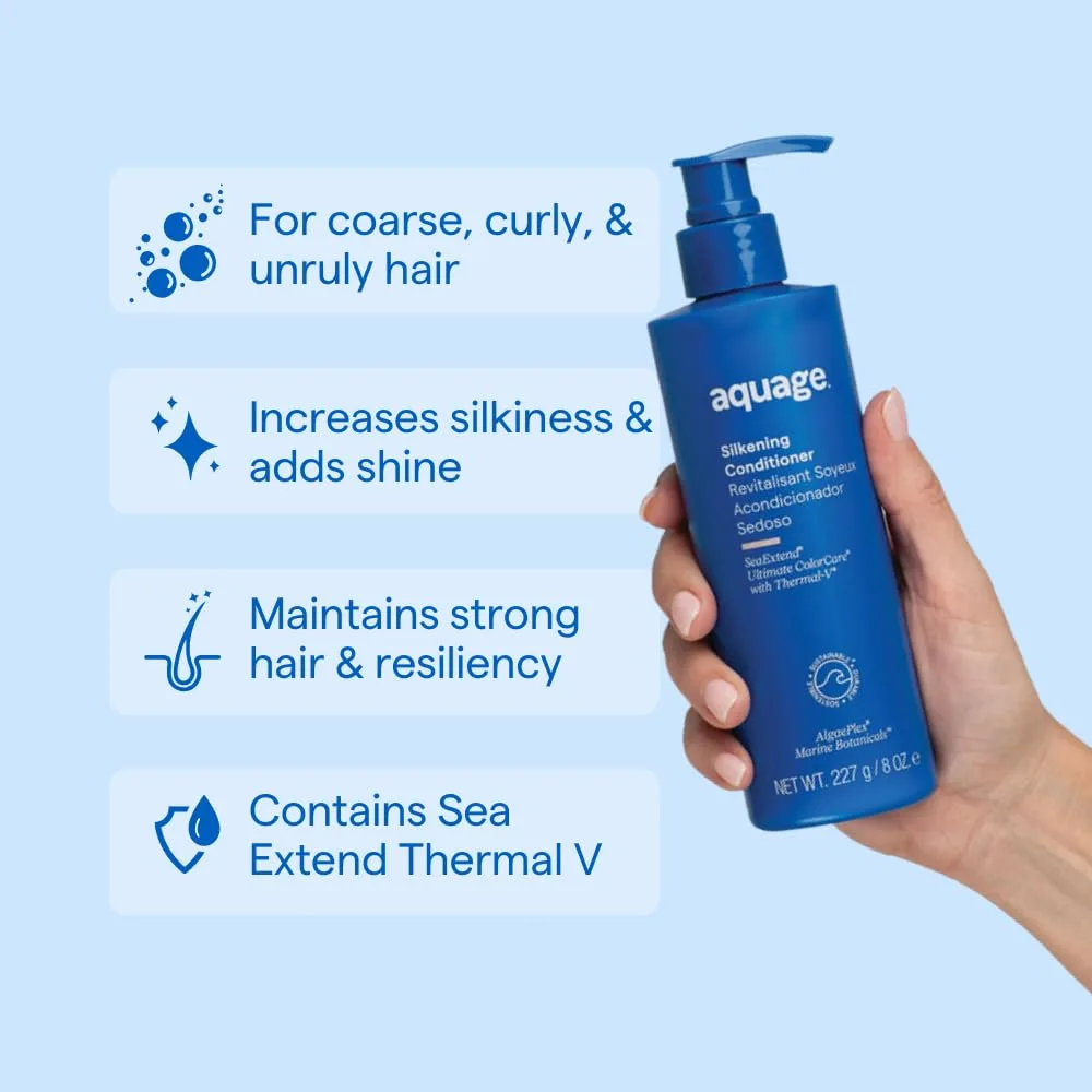 Кондиционер Aquage SeaExtend Silkening, улучшает управляемость волос и подготавливает их к гладкой, ровной укладке без эффекта пушистости, 227 мл. 237 мл (.), Red — фото 2