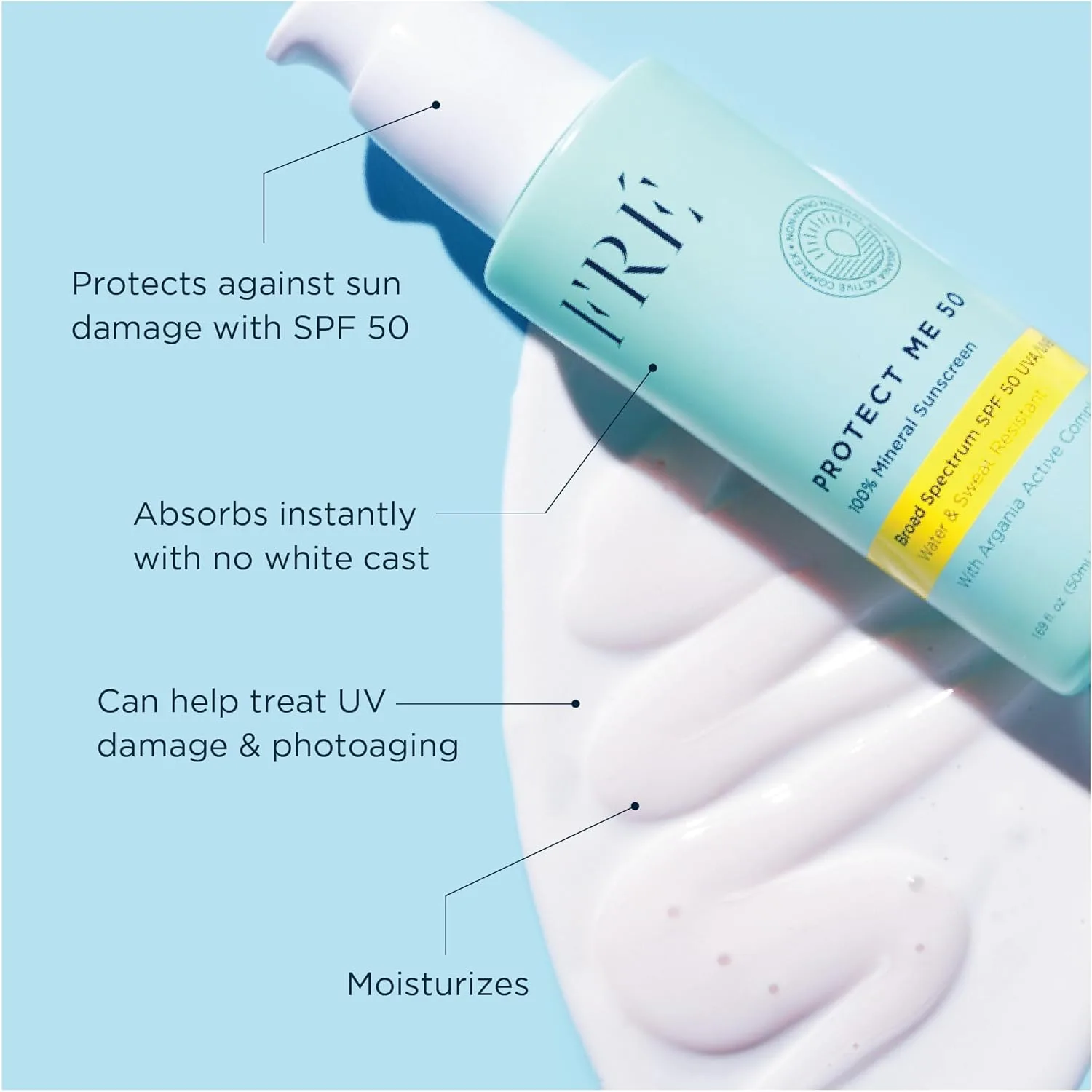 Mineral Face Sunscreen с Non-Nano Zinc Oxide SPF 50, PROTECT ME от FRE Skincare - безопасный для рифов, водостойкий, без белого налета, увлажняющий крем для лица - Non-Comedogenic и протестировано офтальмологами Fré, white — фото 4