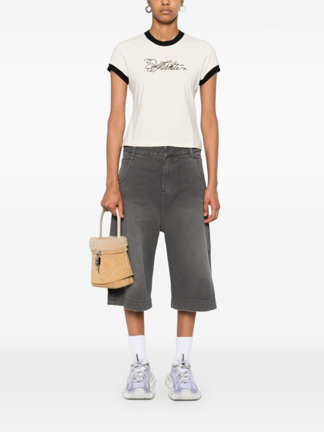 Off-White футболка с вышитым логотипом, нейтральный цвет — фото 2