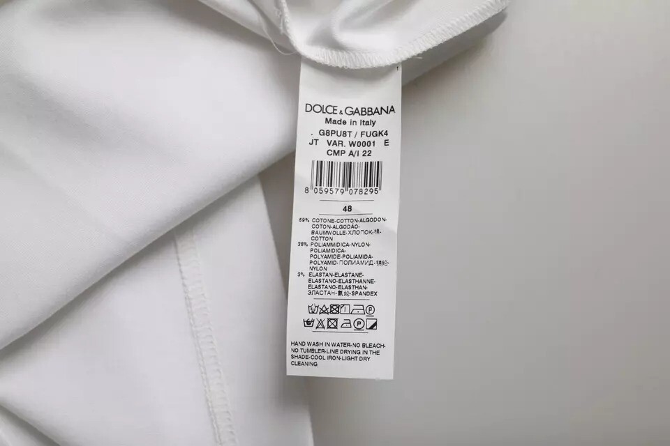 Белая хлопковая футболка с круглым вырезом и коротким рукавом Dolce & Gabbana — фото 2