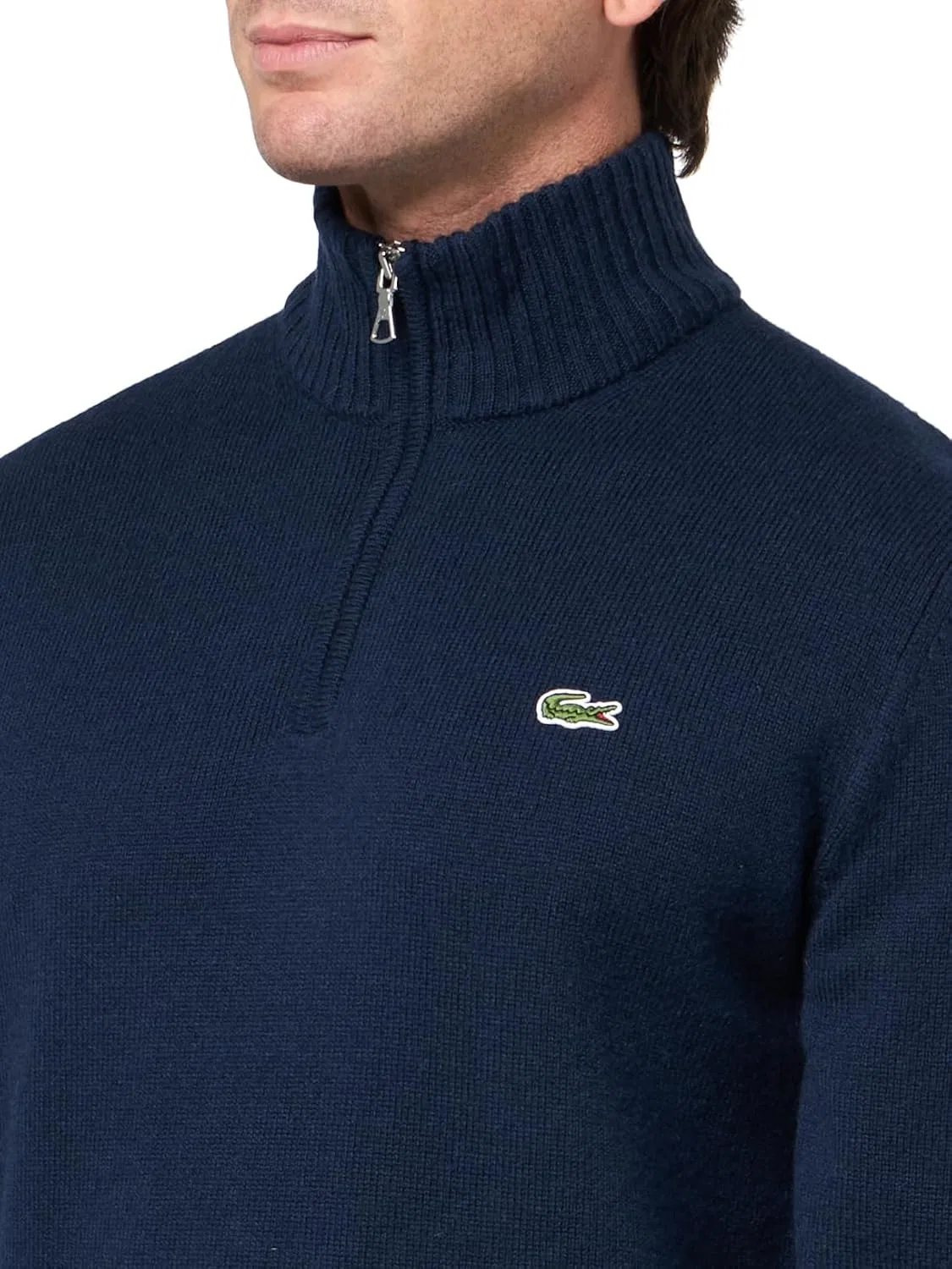 Мужской шерстяной свитер Lacoste с высоким воротником и застежкой-молнией — фото 3
