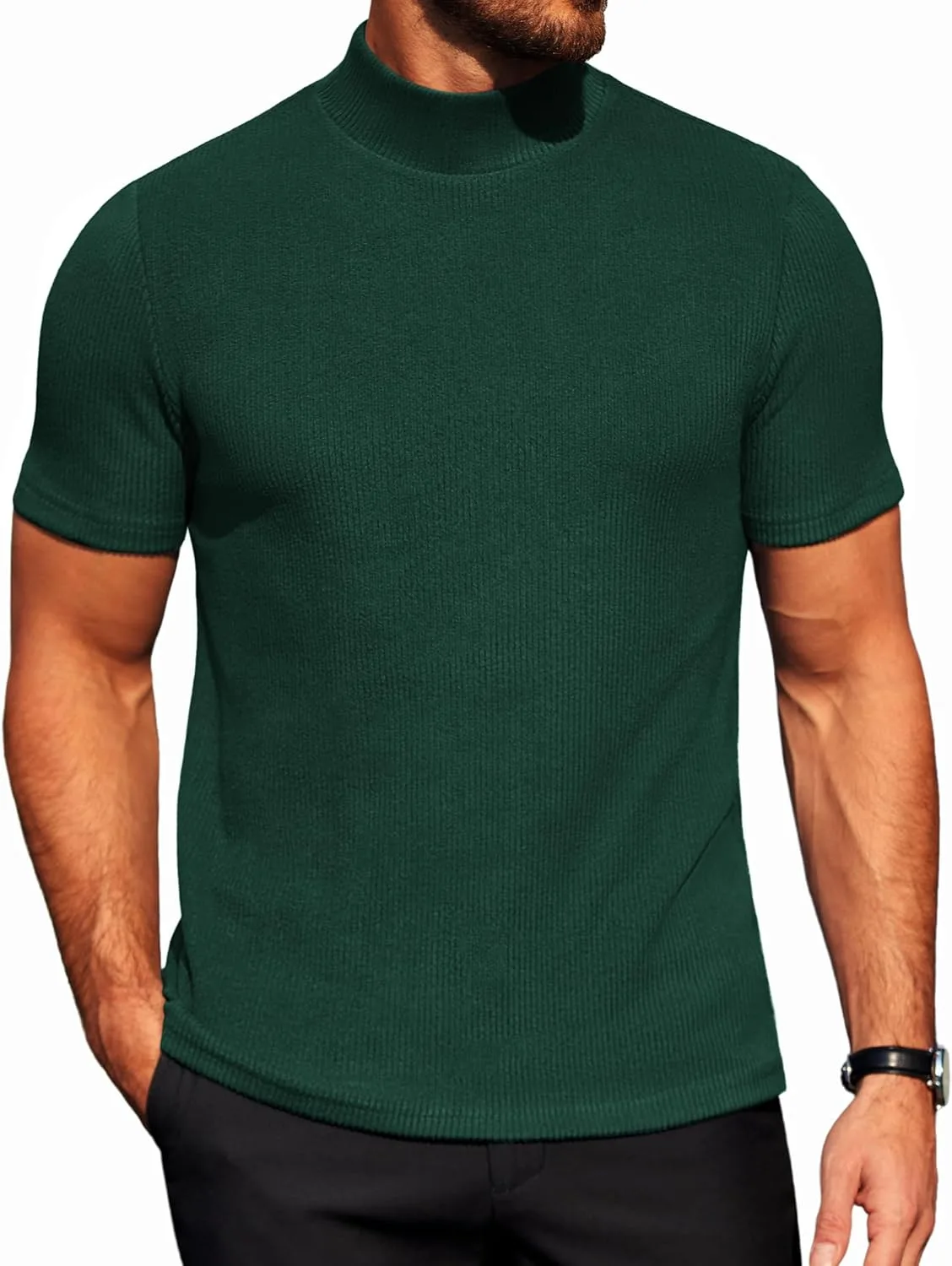 

COOFANDY мужской короткий рукав с воротником-стойкой, мягкий легкий свитер