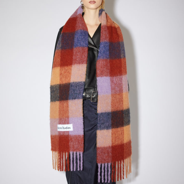 Acne Studios Вязаный шарф унисекс коричневый/сиреневый/морской синий, Brown/Lilac/Marine Blue — фото 2