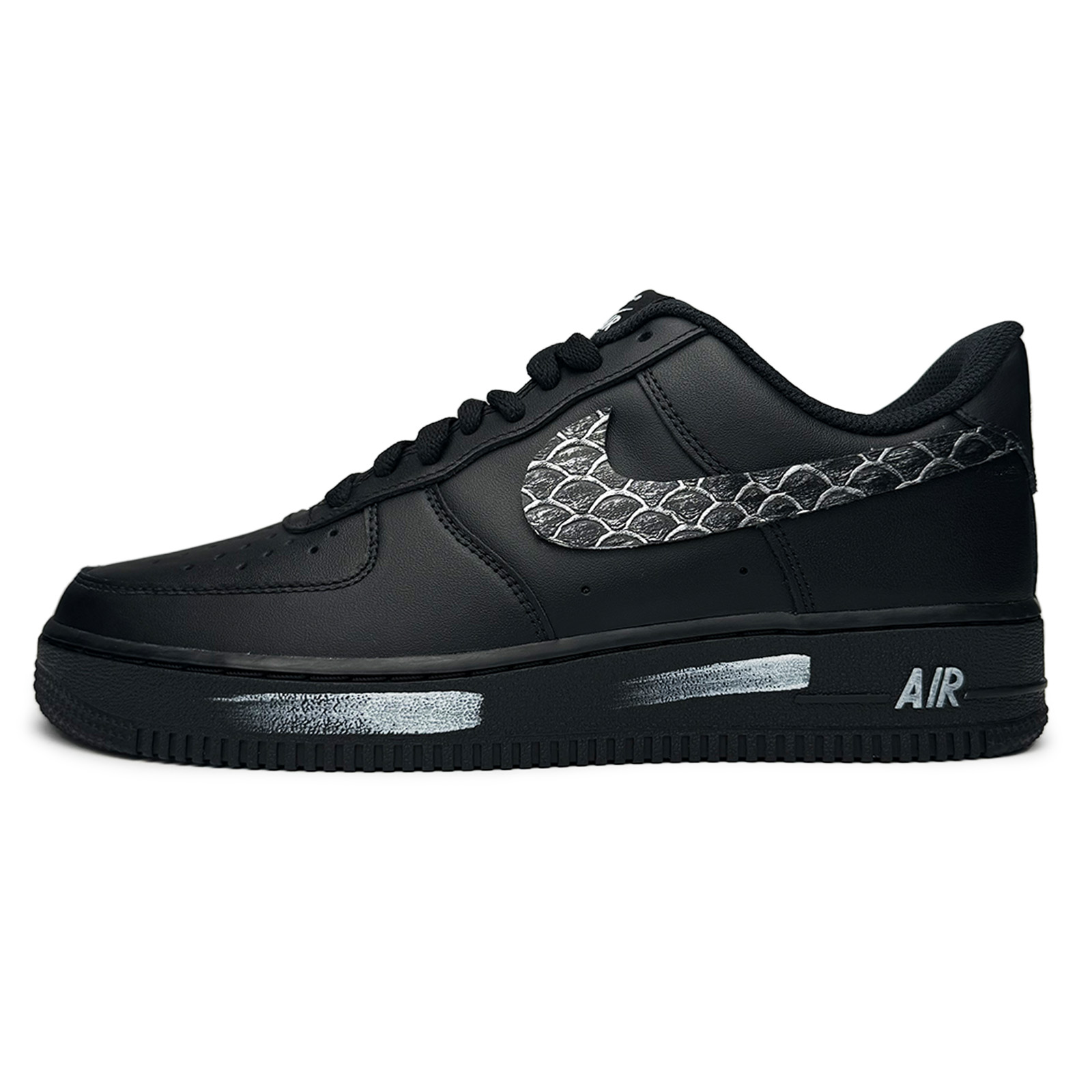 Nike Кроссовки Air Force 1 Silver Scales Glistening, увеличивающие рост, низкие, унисекс, черные, серебристые