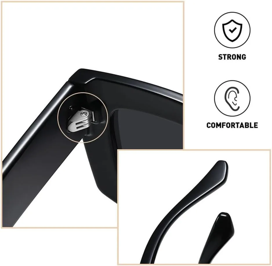 

LVTFCO Модные солнцезащитные очки для женщин, уникальные большие очки, винтажные овальные солнцезащитные очки в стиле ретро, ​​защита от УФ-излучения UV400, Black