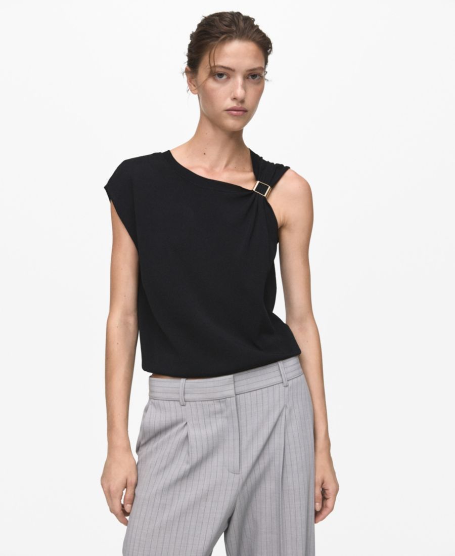 

Женский свитер с короткими рукавами и металлизированной отделкой MANGO, Black