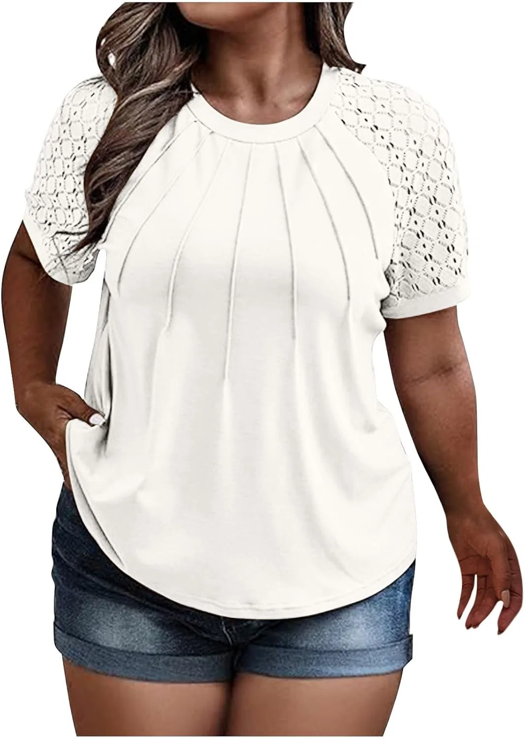 Футболка женская с кружевными рукавами, Oversized, White