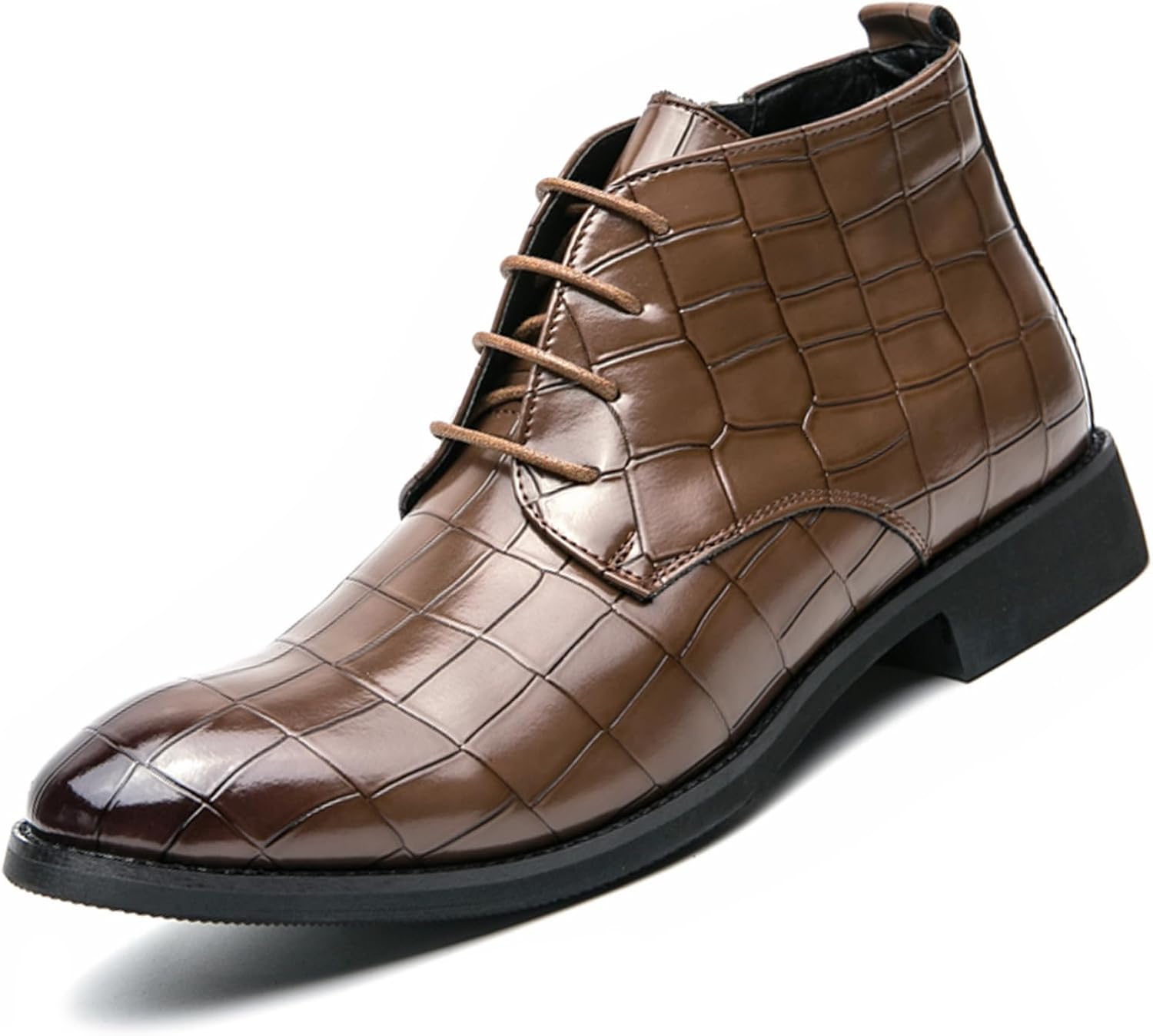 

Мужские кожаные оксфорды с принтом на шнуровке, с боковой молнией, повседневные высокие ботинки Чакка, модные деловые ботинки до щиколотки Ptnoka, коричневый