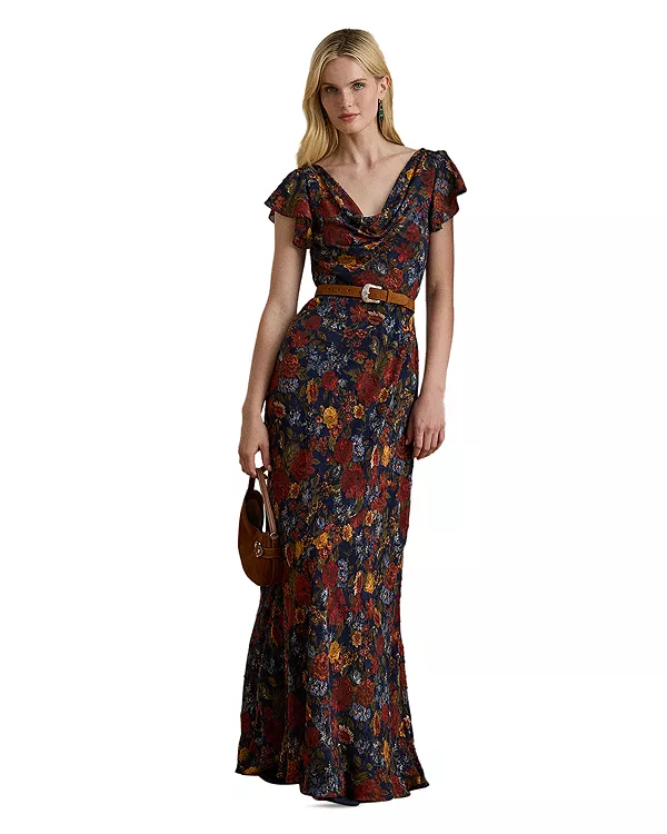 

Платье с цветочным жаккардовым воротником-хомутом Ralph Lauren, мультиколор