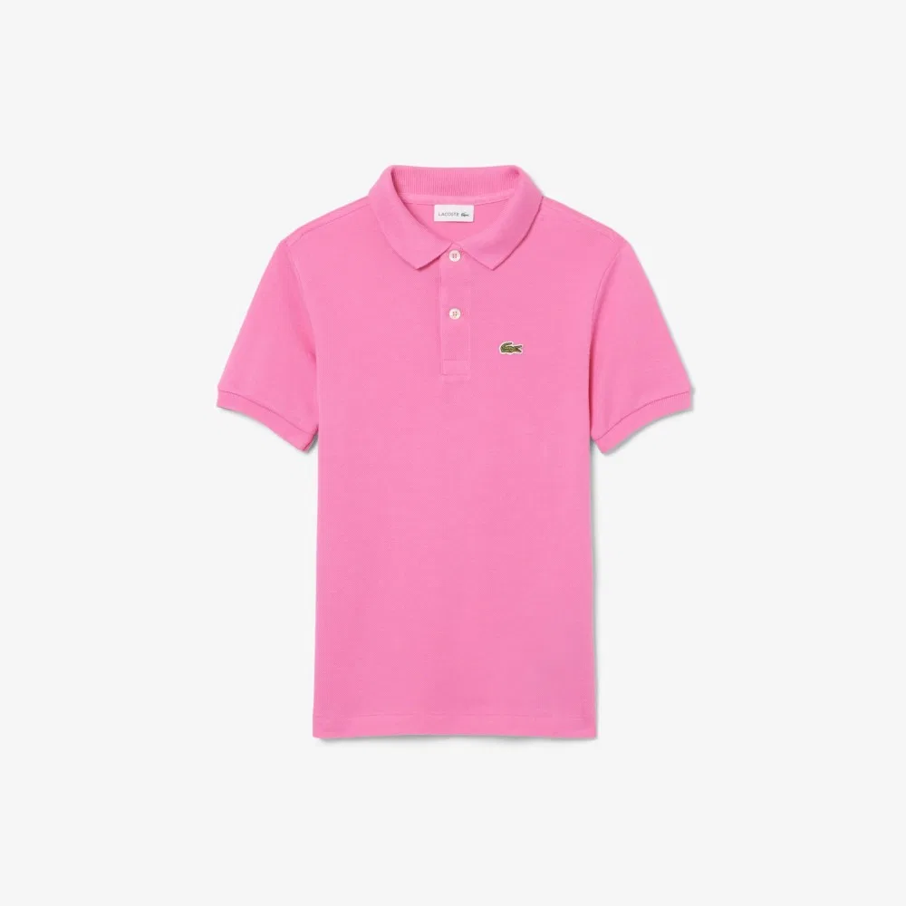 Детская базовая футболка-поло с коротким рукавом розовая от Lacoste — фото 3