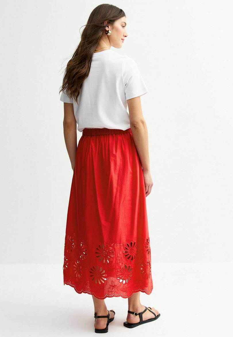 

Юбка макси EMBROIDERED CUTOUT HEM MIDI - A-line skirt New Look, красный