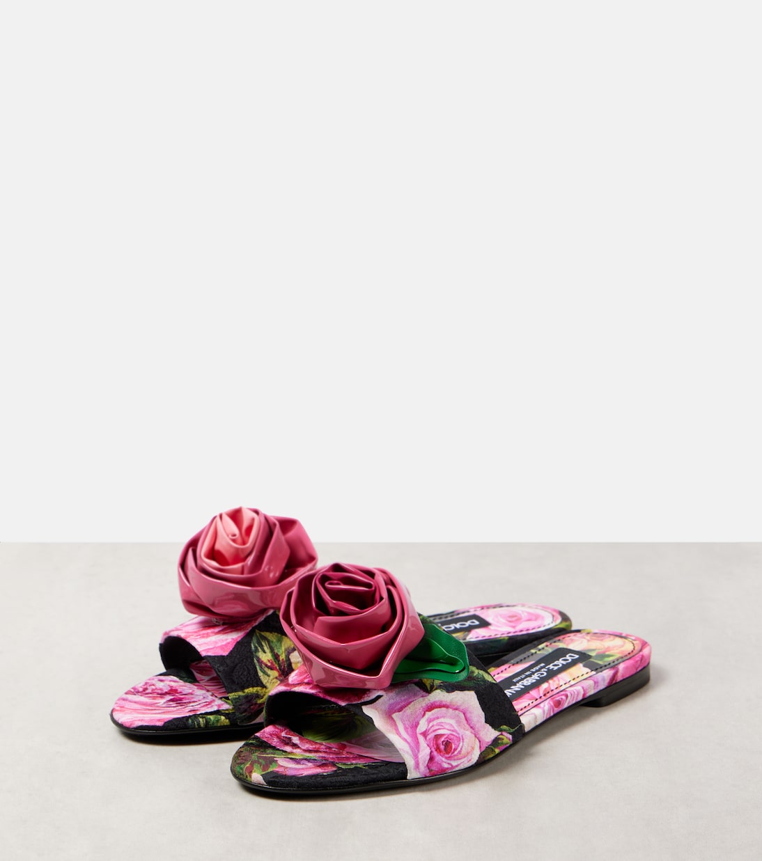 Брóковые шлёпанцы с цветочной аппликацией Dolce&Gabbana, Rose Rosa F.Nero — фото 4