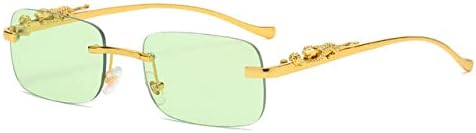 

Винтажные солнцезащитные очки без оправы для женщин и мужчин, для путешествий и вождения, с металлическим рисунком головы леопарда, защита от ультрафиолета UV400 MTZJH, Gold Green