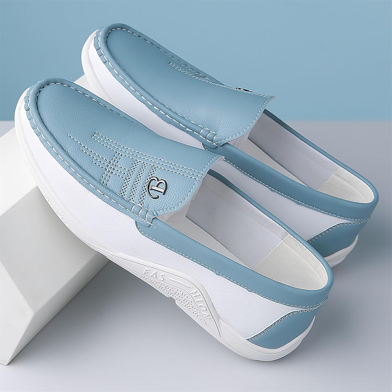 Мужские слипоны Exusiai Fashion с цветными блоками, дышащие, супер удобные, с противоскользящей и прочной резиновой подошвой, стильные для прогулок и делового повседневного использования, синий — фото 2