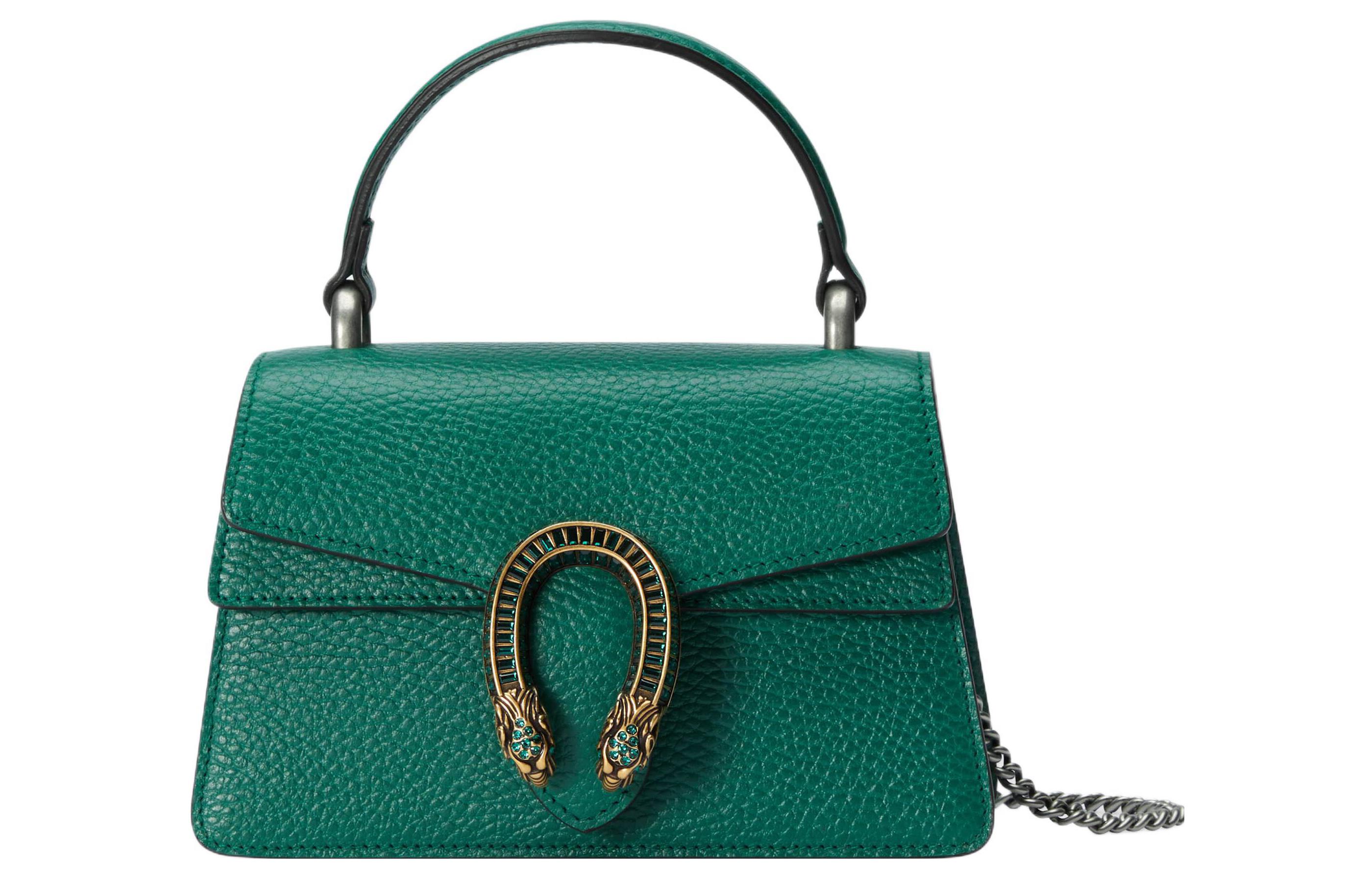 

GUCCI Кожаная сумка Дионис через плечо миниатюрная женская тёмно-зелёная