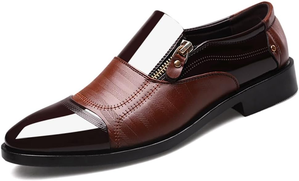 

Мужские туфли из кожи, лоферы с острым носком, шнуровка, деловые туфли, туфли для смокинга Zuauoot, коричневый