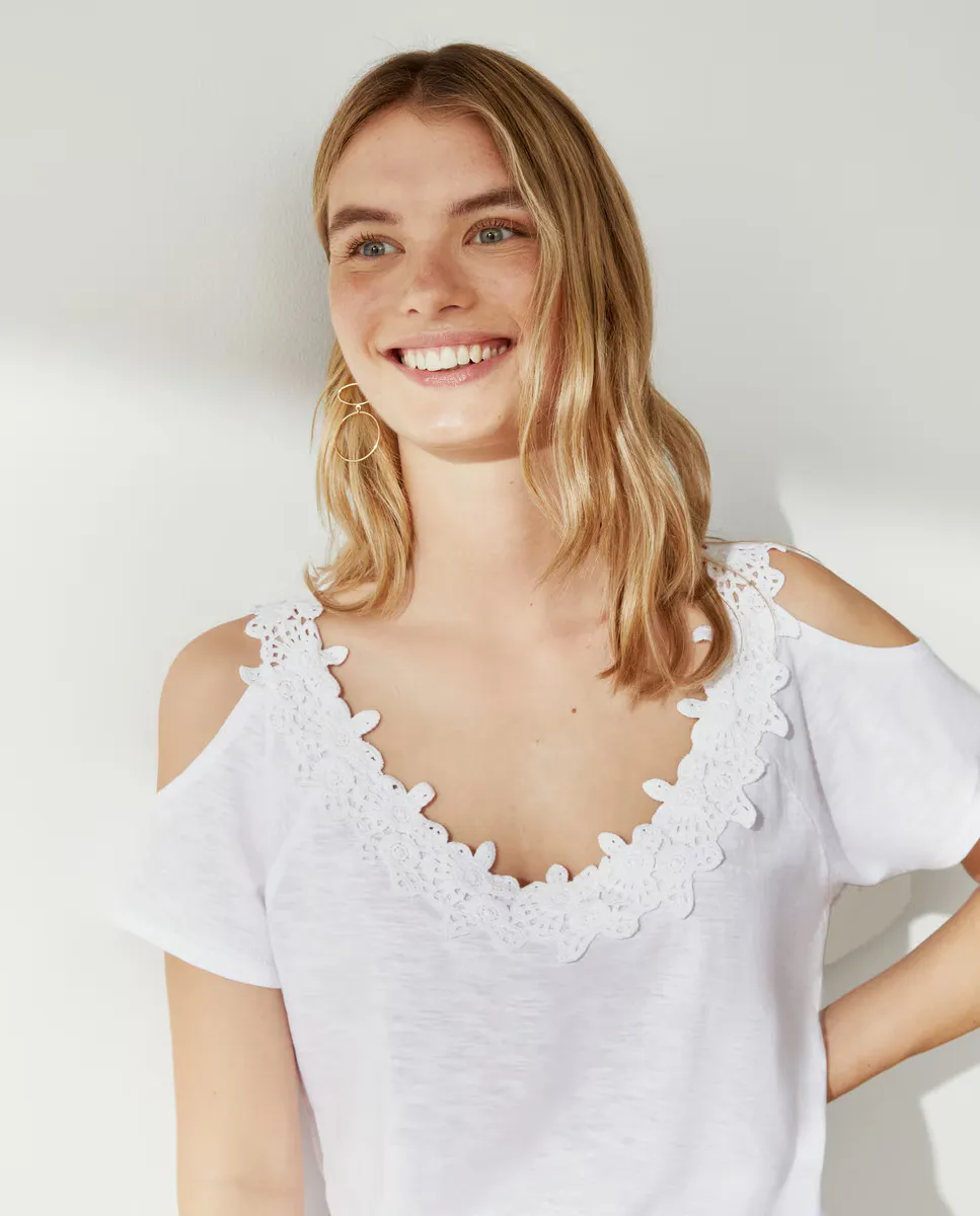 

Женская футболка с открытыми плечами Southern Cotton, цвет Blanco roto