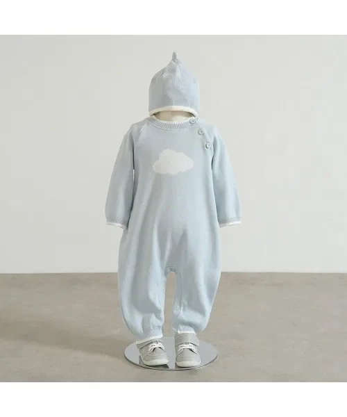Детский комбинезон-ромпер 10mois Feather Cotton Cloud с капюшоном, голубой
