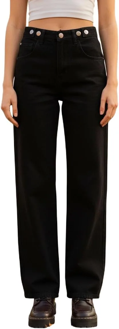 

Женские карго джинсы с низкой посадкой, свободные широкие, черные ACWUMU