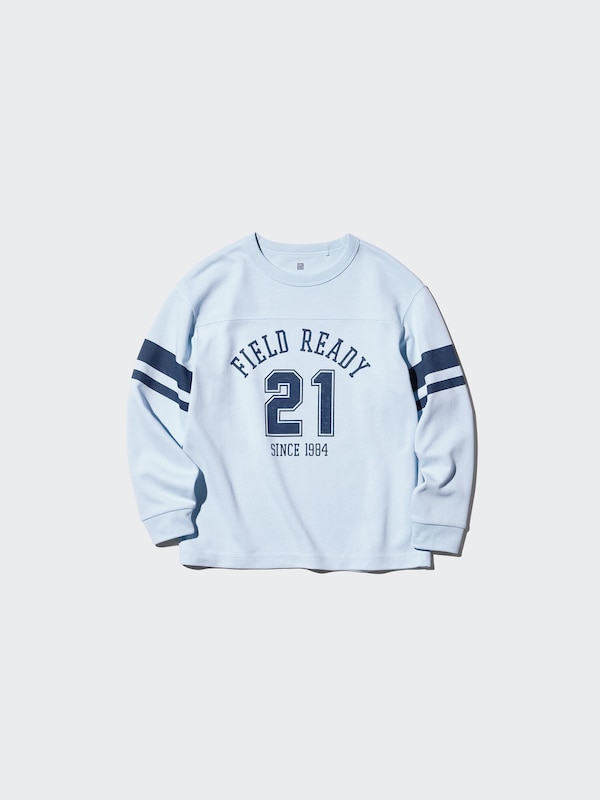 Хлопковая футболка AIRism с графикой, длинный рукав Uniqlo, 61 blue — фото 4