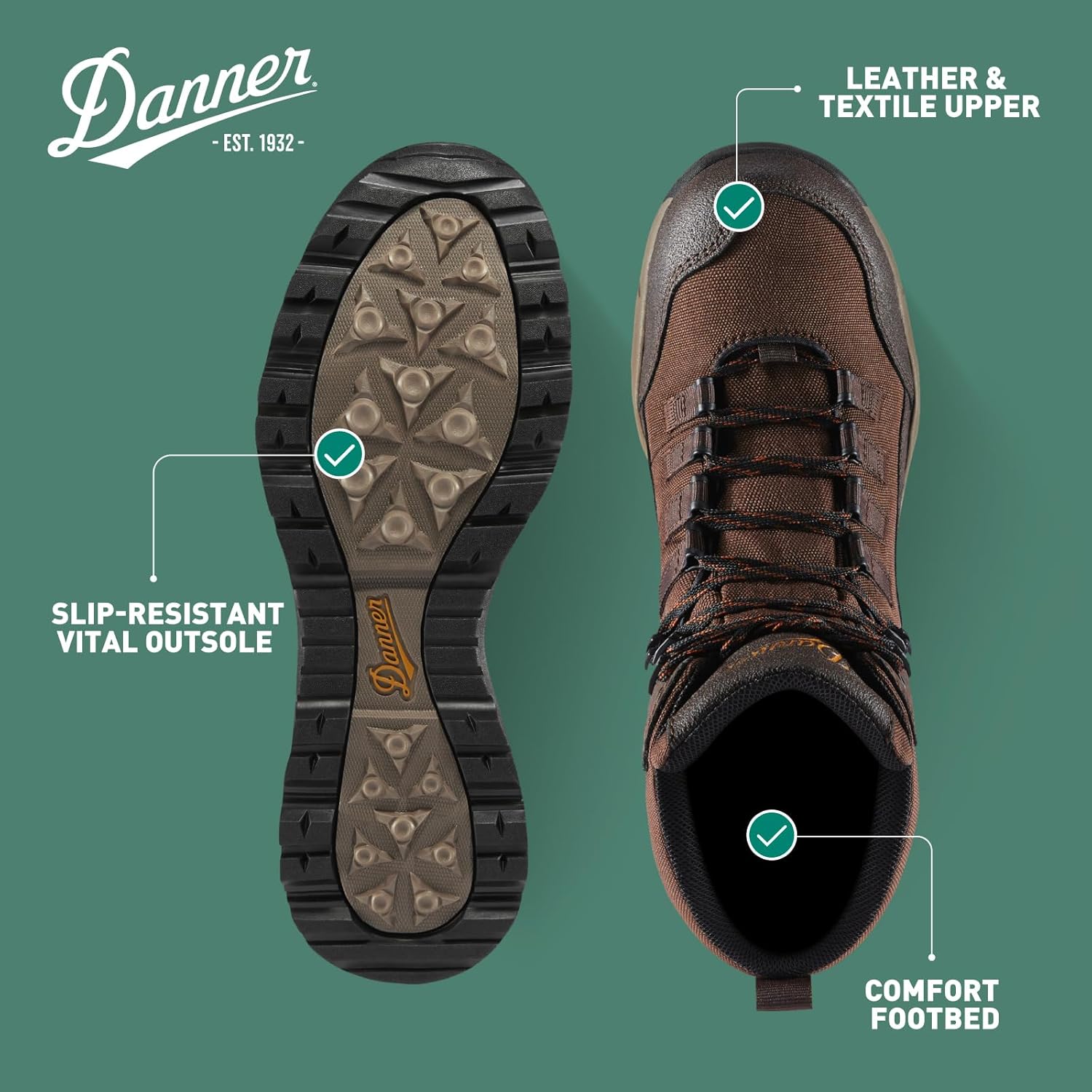 Ботинки Danner Mens Hike, походные ботинки для активного отдыха, коричневый — фото 4